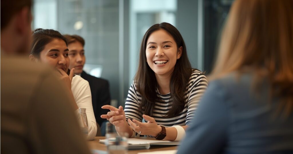 部署や役職の壁を越えてフラットに交流する社員たちの様子