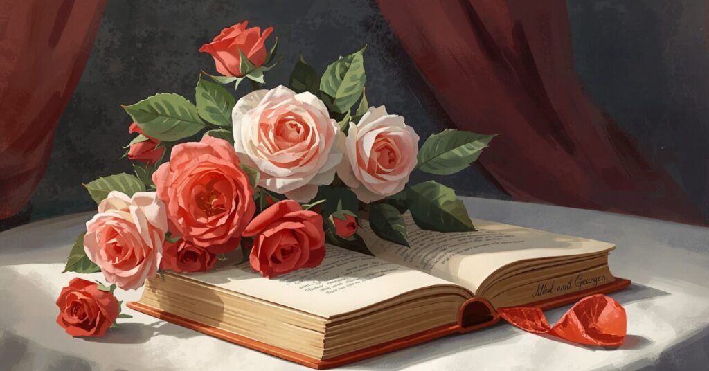 サンジョルディの日のイメージ。本と薔薇
