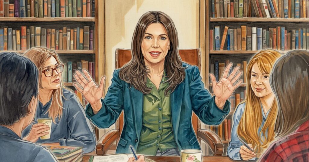 「人脈作り」や「ビジネスの成功」など自己啓発目的が強く、純粋な読書から外れた読書会のイメージ