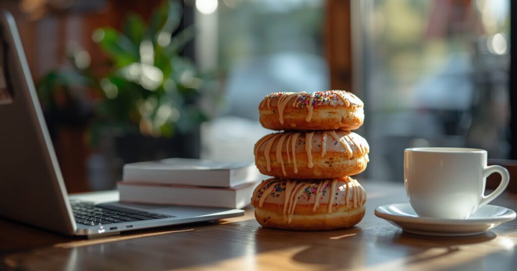 社内読書会の場を和ませる工夫として用意されたお菓子とコーヒー