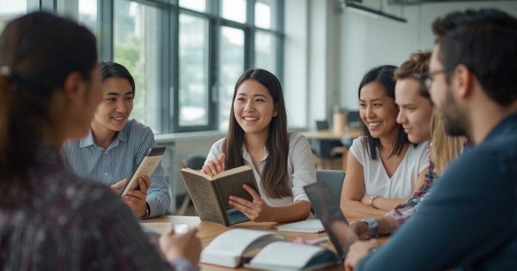 会社で読書会をやる3つのメリット（心理的安全性・知識の実践・フラットな対話）のイメージ