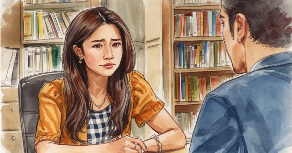 読書会の独特な空気感やコミュニケーションに居心地の悪さを感じる参加者の女性